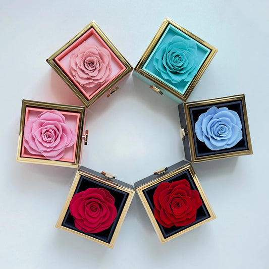 Navy Blue Eternal Rose Box W/ Heart Promise Ring