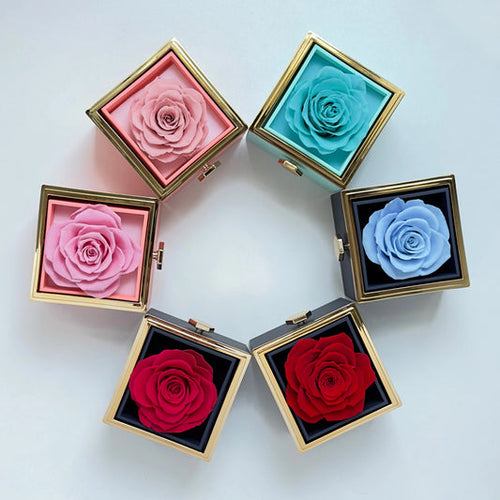 Navy Blue Eternal Rose Box W/ Heart Promise Ring