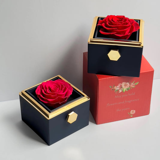 Navy Blue Eternal Rose Box W/ Heart Promise Ring
