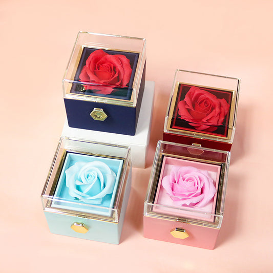Navy Blue Eternal Rose Box W/ Heart Promise Ring