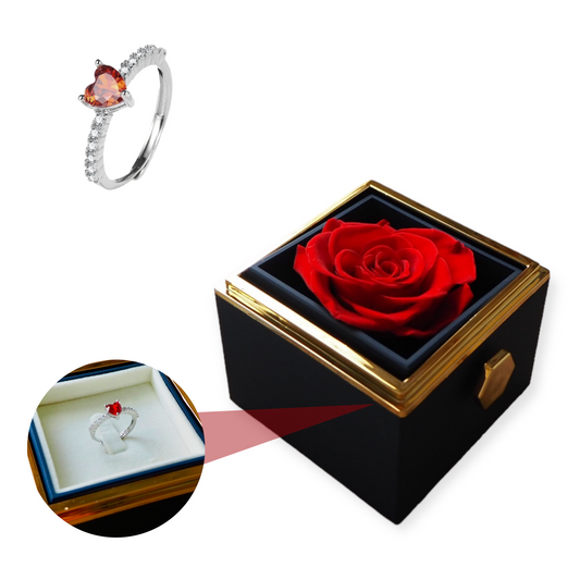 Navy Blue Eternal Rose Box W/ Heart Promise Ring