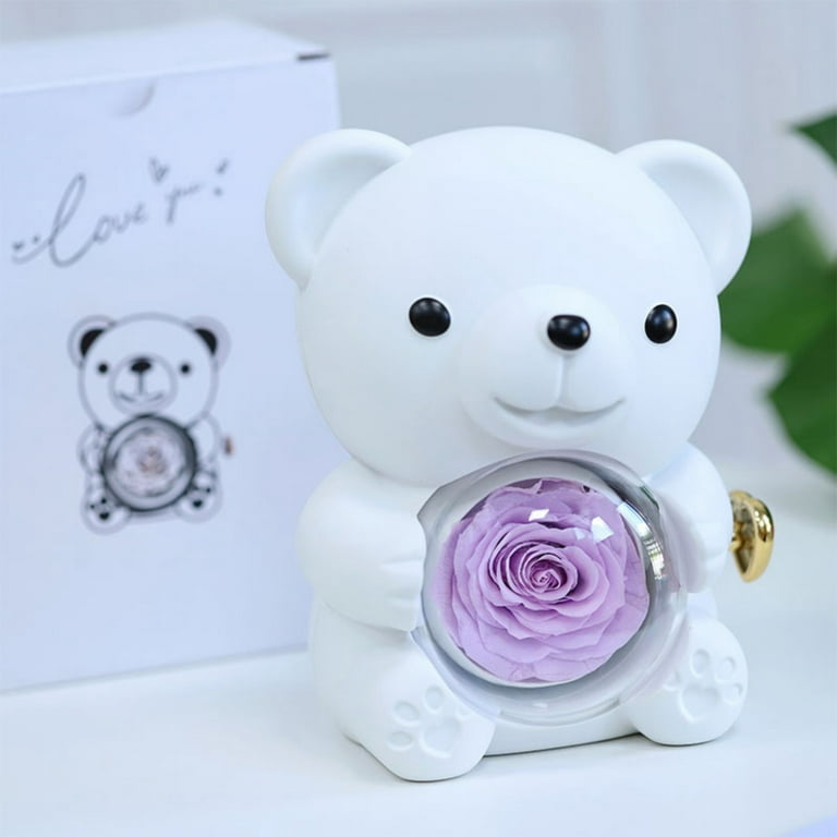Purple Eternal Rose Bear With Promise Ring