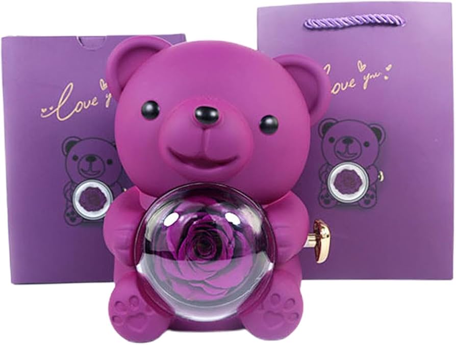 Purple Eternal Rose Bear With Promise Ring